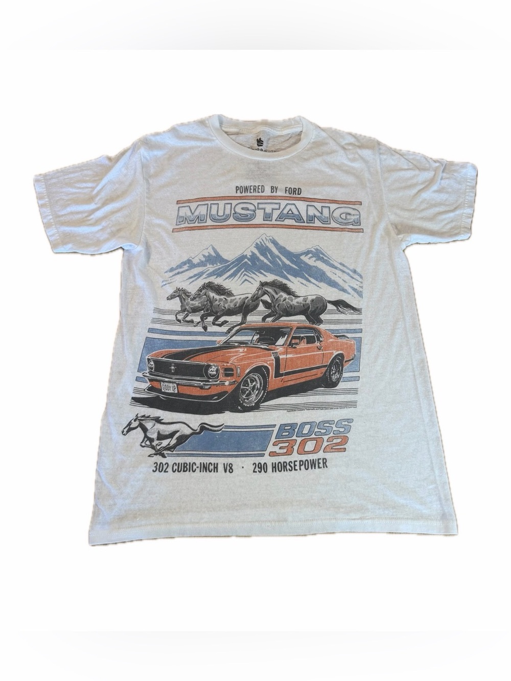 Junk Food Mens Ford Mustang Boss 302 Graphic T-Shirt, White, Small - Picture 1 of 5